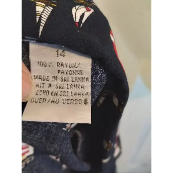 Liz Claiborne Button Up Shirt Blue Allover Sailboat Print Sz 14 Nautical Cruise - Picture 8 of 9